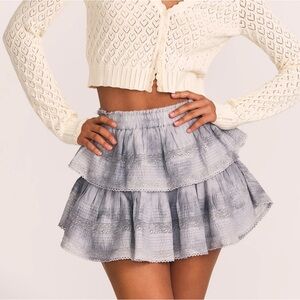 Love Shack Fancy Ruffle Mini Skirt - Washed Demin Hand Dye